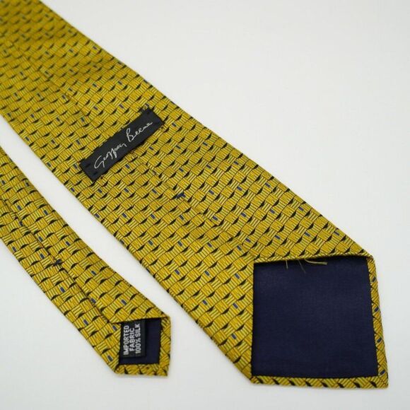 Geoffrey Beene Gold Yellow Blue Geometric Woven Wide Silk Tie - Picture 5 of 6